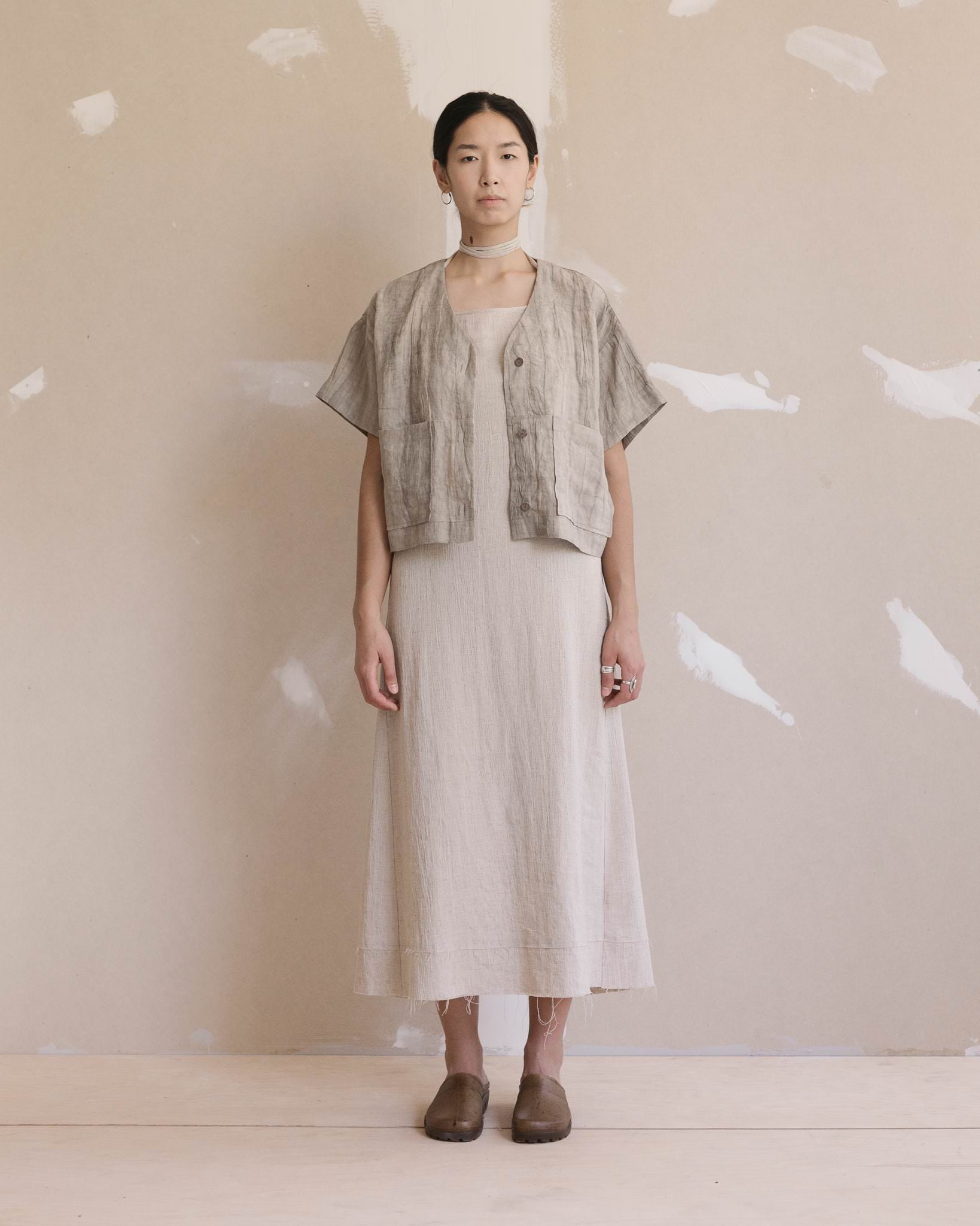 Uma Crop Shirt [W] - Marbled White / Grey