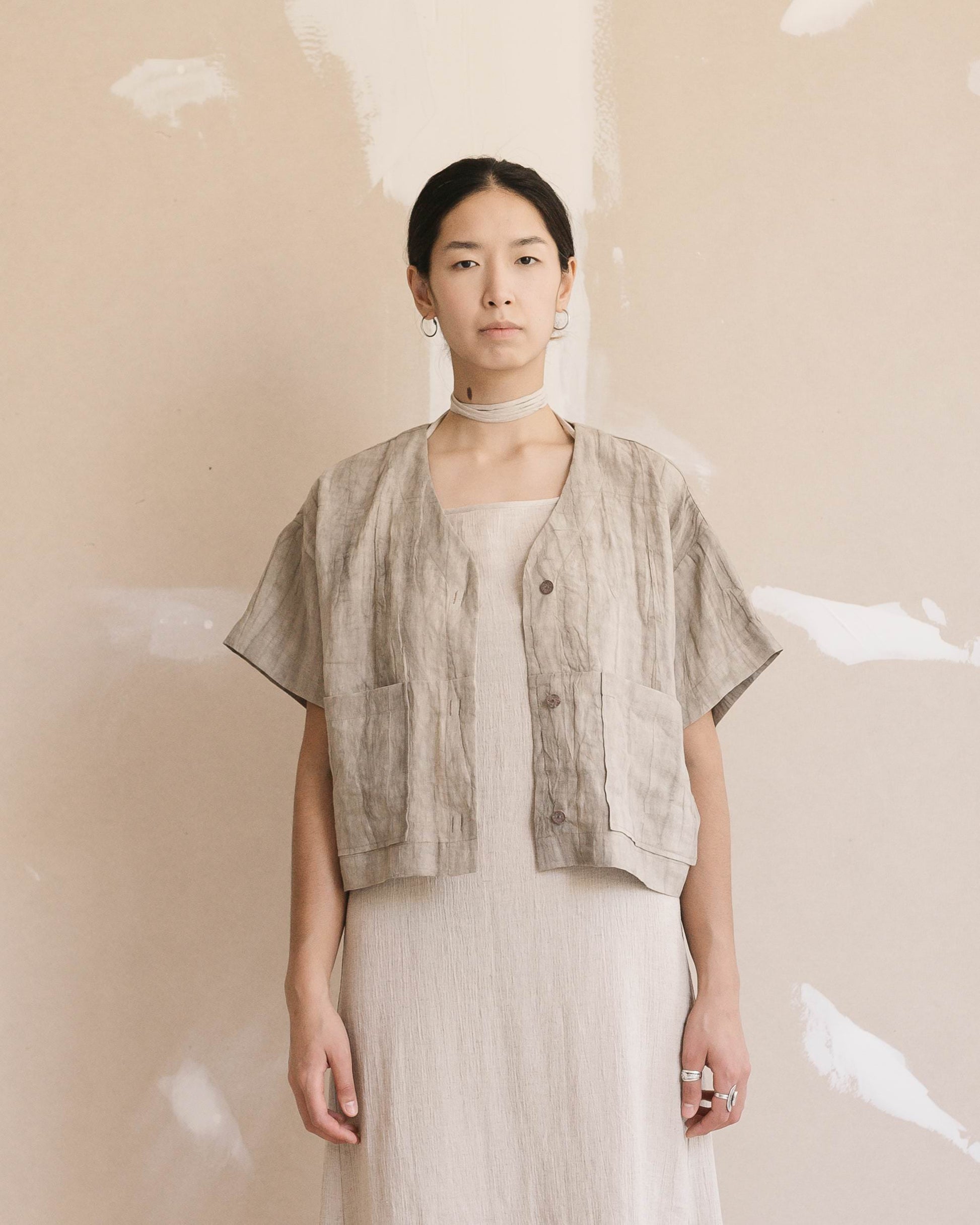 Uma Crop Shirt [W] - Marbled White / Grey